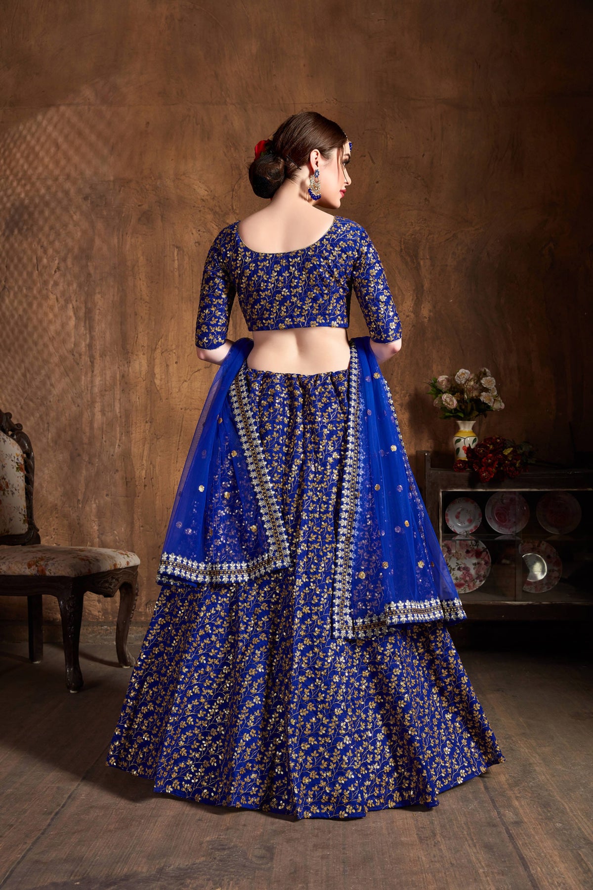 Royal Blue & Gold Embroidered Bridal Lehenga Choli with Dupatta