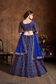 Royal Blue & Gold Embroidered Bridal Lehenga Choli with Dupatta