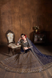 Navy Blue & Gold Heavy Embroidered Bridal Lehenga Choli Set