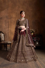 Dark Wine & Gold Heavy Embroidered Bridal Lehenga Choli Set
