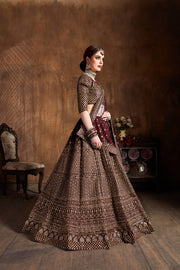 Dark Wine & Gold Heavy Embroidered Bridal Lehenga Choli Set