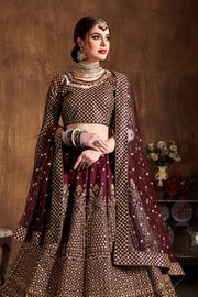 Dark Wine & Gold Heavy Embroidered Bridal Lehenga Choli Set
