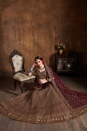 Dark Wine & Gold Heavy Embroidered Bridal Lehenga Choli Set