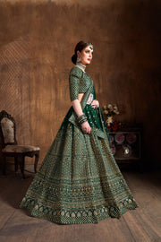 Emerald Green & Gold Heavy Embroidered Bridal Lehenga Choli Set