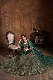 Emerald Green & Gold Heavy Embroidered Bridal Lehenga Choli Set