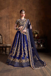 Royal Blue & Gold Embroidered Bridal Lehenga Choli with Navy Dupatta
