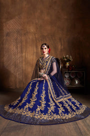 Royal Blue & Gold Embroidered Bridal Lehenga Choli with Navy Dupatta
