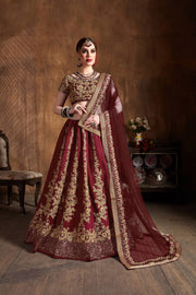 Maroon & Gold Embroidered Bridal Lehenga Choli with Matching Dupatta