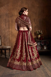 Maroon & Gold Embroidered Bridal Lehenga Choli with Matching Dupatta