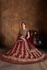 Maroon & Gold Embroidered Bridal Lehenga Choli with Matching Dupatta