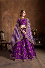Royal Purple Embroidered Lehenga Choli with Striped Dupatta
