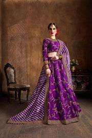 Royal Purple Embroidered Lehenga Choli with Striped Dupatta