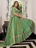 Pista Green Floral Lehenga Choli with Golden Border & Dupatta