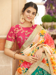 Emerald Green Embroidered Lehenga Choli with Floral Dupatta