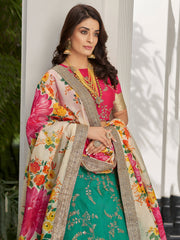 Emerald Green Embroidered Lehenga Choli with Floral Dupatta