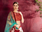 Pink Floral Lehenga Choli with Teal Dupatta & Gold Border