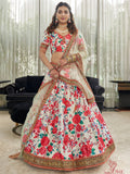 White Floral Lehenga Choli with Red Roses and Gold Embroidered Dupatta