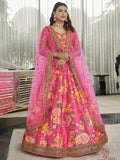Pink Floral Lehenga Choli with Gold Embroidered Dupatta
