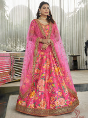 Pink Floral Lehenga Choli with Gold Embroidered Dupatta