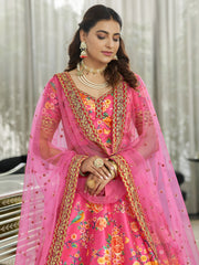 Pink Floral Lehenga Choli with Gold Embroidered Dupatta