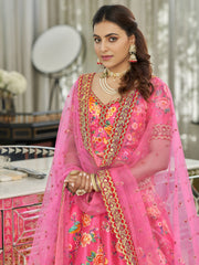 Pink Floral Lehenga Choli with Gold Embroidered Dupatta