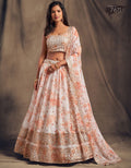 Peach Floral Embroidered Lehenga Choli with Matching Dupatta