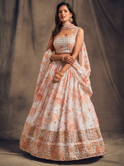Peach Floral Embroidered Lehenga Choli with Matching Dupatta