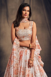 Peach Floral Embroidered Lehenga Choli with Matching Dupatta