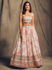 Peach Floral Embroidered Lehenga Choli with Matching Dupatta