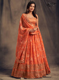 Coral Orange Floral Embroidered Lehenga Choli with Matching Dupatta
