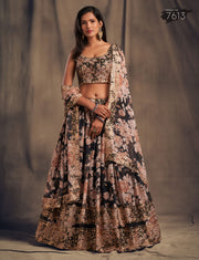 Black Floral Embroidered Lehenga Choli with Peach Dupatta