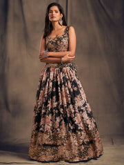 Black Floral Embroidered Lehenga Choli with Peach Dupatta
