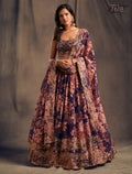 Purple Floral Lehenga Choli with Peach Embroidery and Gold Border