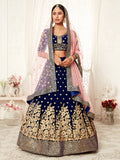Peach Pink Embroidered Bridal Lehenga Choli with Floral Pink Dupatta