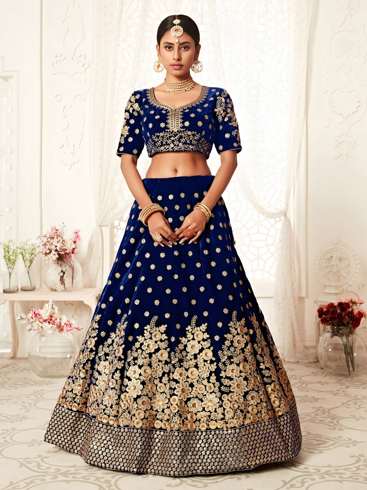 Peach Pink Embroidered Bridal Lehenga Choli with Floral Pink Dupatta