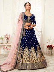 Peach Pink Embroidered Bridal Lehenga Choli with Floral Pink Dupatta