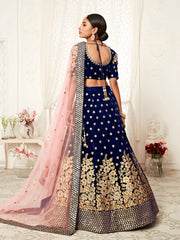 Peach Pink Embroidered Bridal Lehenga Choli with Floral Pink Dupatta