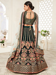 Black Floral Embroidered Bridal Lehenga Choli with Mint Green Dupatta