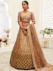 Champagne Gold Embroidered Bridal Lehenga Choli