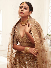 Champagne Gold Embroidered Bridal Lehenga Choli