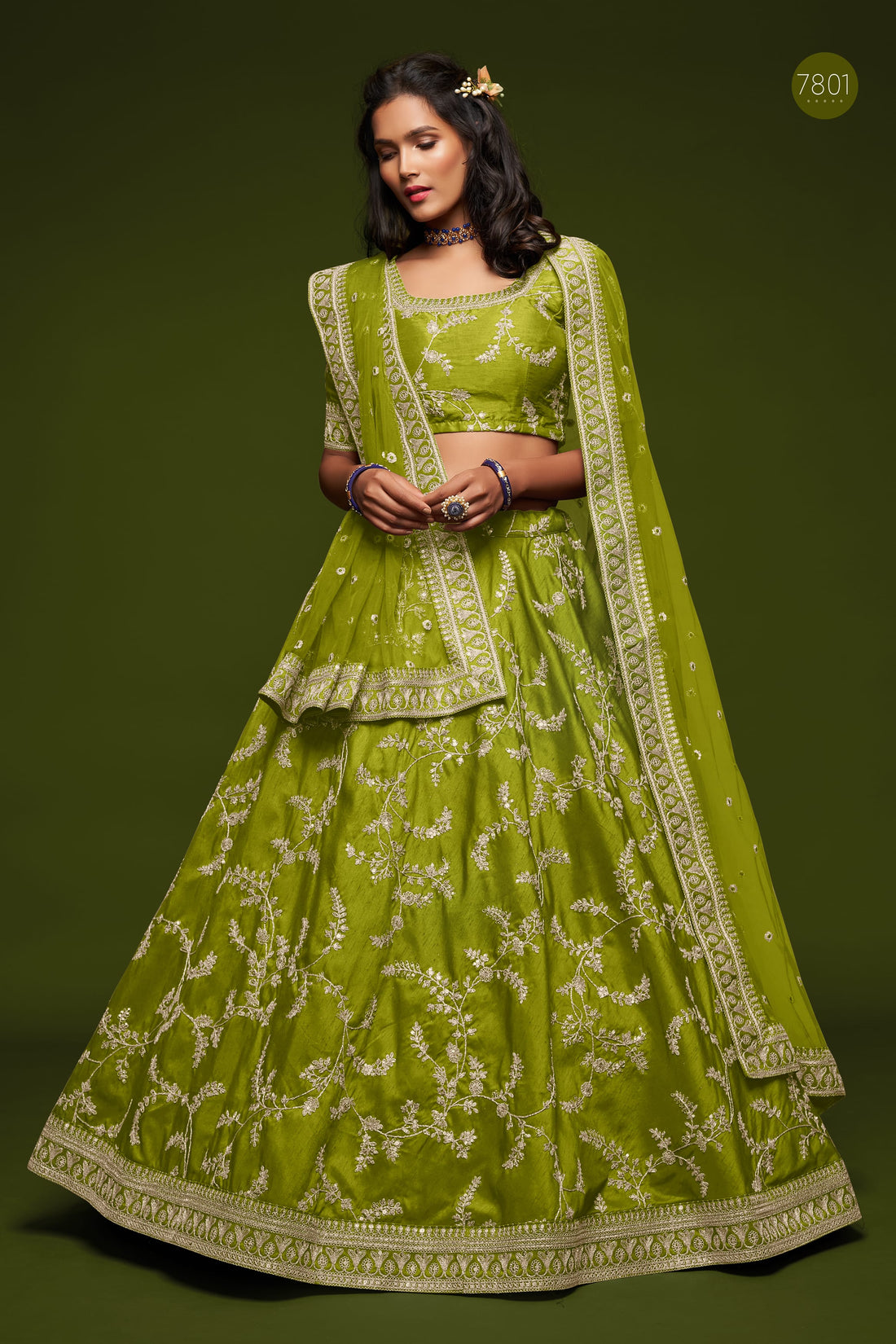 NEON Green Floral Embroidered Lehenga Choli with Dupatta