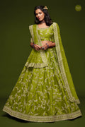 NEON Green Floral Embroidered Lehenga Choli with Dupatta