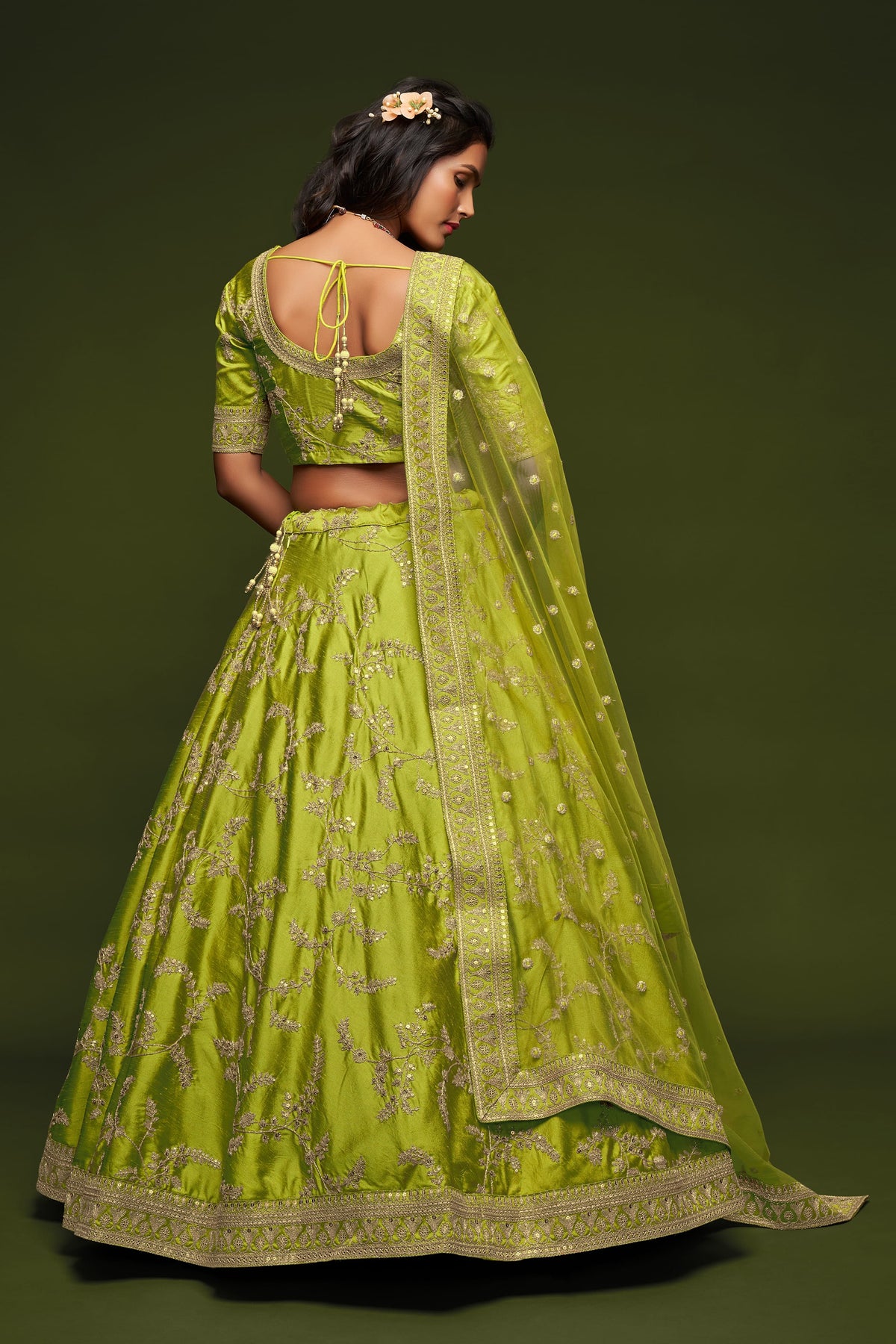 NEON Green Floral Embroidered Lehenga Choli with Dupatta
