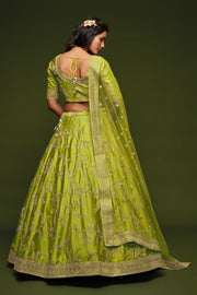 NEON Green Floral Embroidered Lehenga Choli with Dupatta