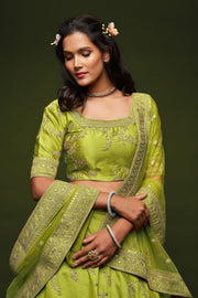 NEON Green Floral Embroidered Lehenga Choli with Dupatta