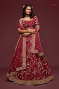Maroon Gold Floral Embroidered Lehenga Choli with Dupatta