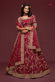 Maroon Gold Floral Embroidered Lehenga Choli with Dupatta