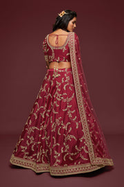 Maroon Gold Floral Embroidered Lehenga Choli with Dupatta