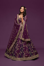 Royal Purple Gold Floral Embroidered Lehenga Choli with Dupatta