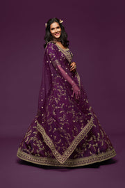 Royal Purple Gold Floral Embroidered Lehenga Choli with Dupatta
